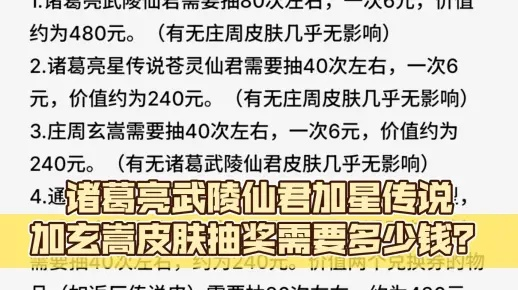 诸葛亮武陵仙君皮肤返场价格全解析